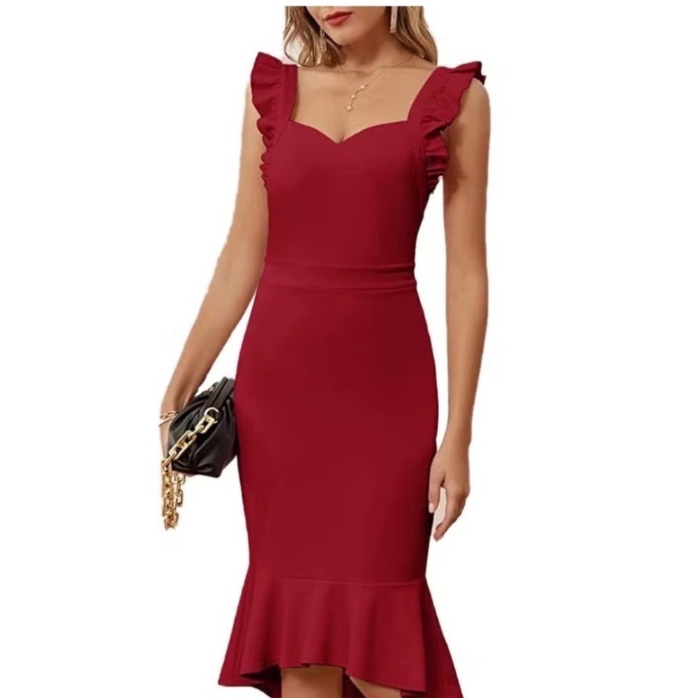 Grace Karin Mermaid Dress Women Red Ruffle High-Low Sweetheart Brand NEW XL